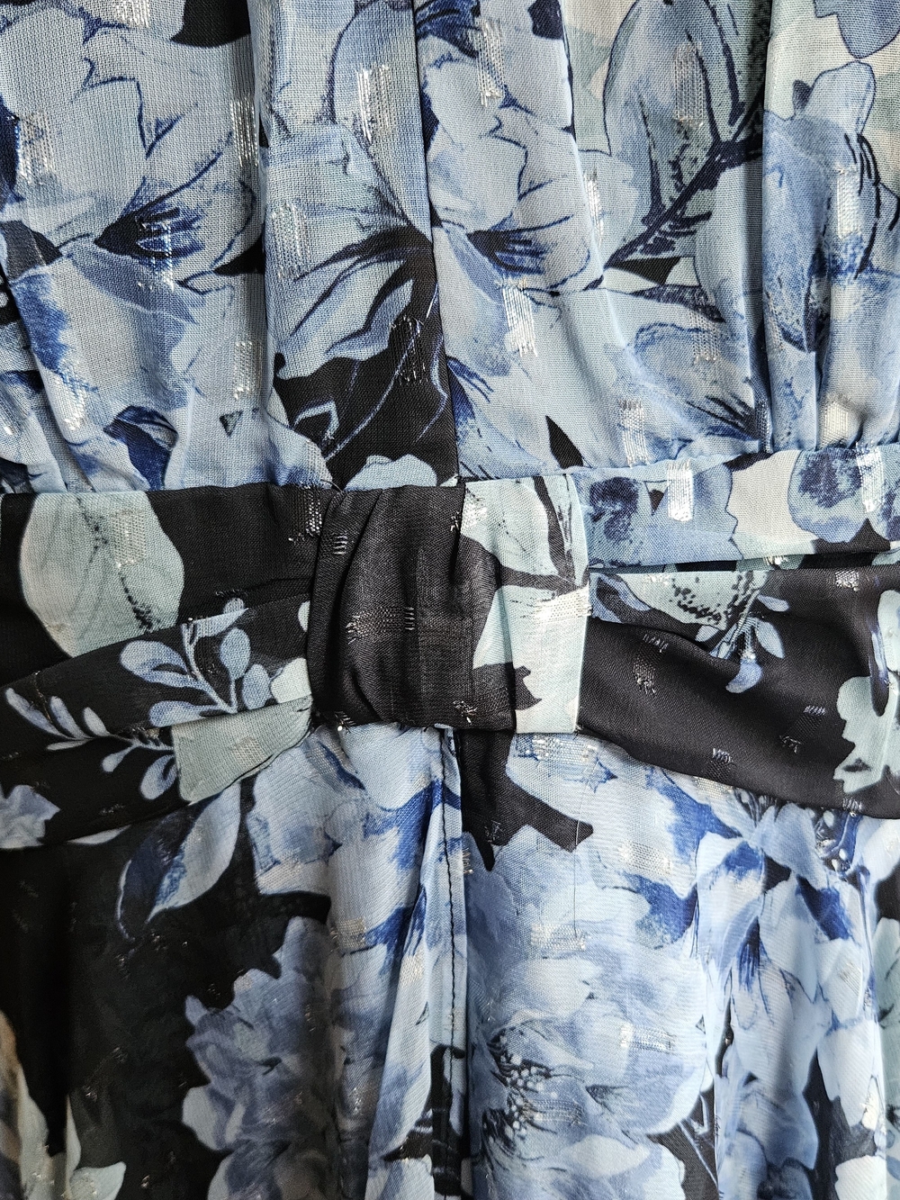 NWOT R&M Richards Floral Maxi Dress Size 16 Blue Metallic Halter Neck - Picture 10 of 16